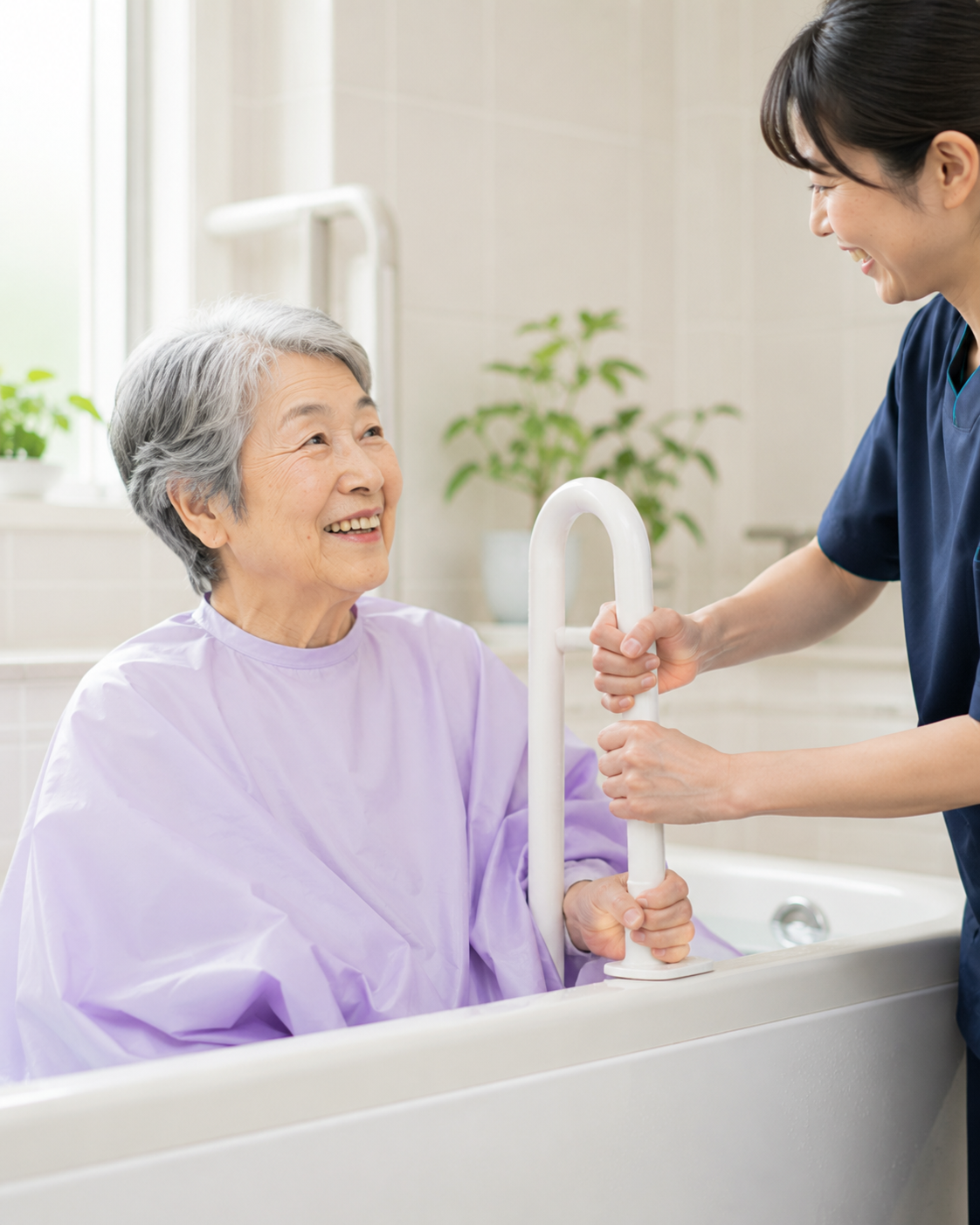 身体の状態に合わせて入浴する様子