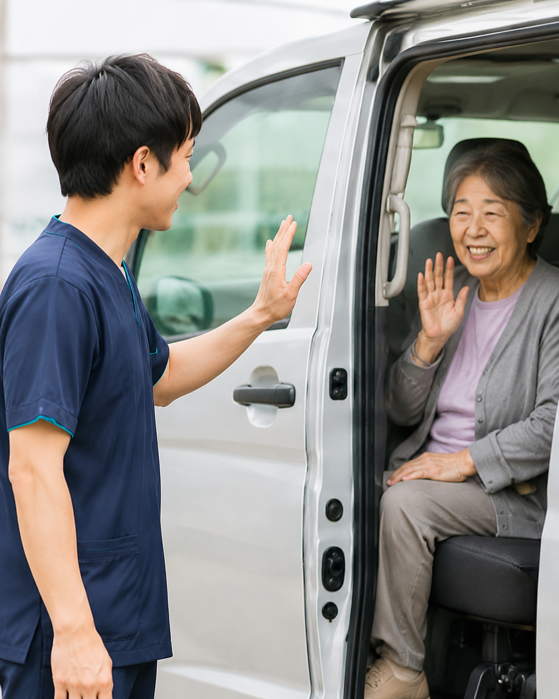 送迎車で帰宅する利用者の様子