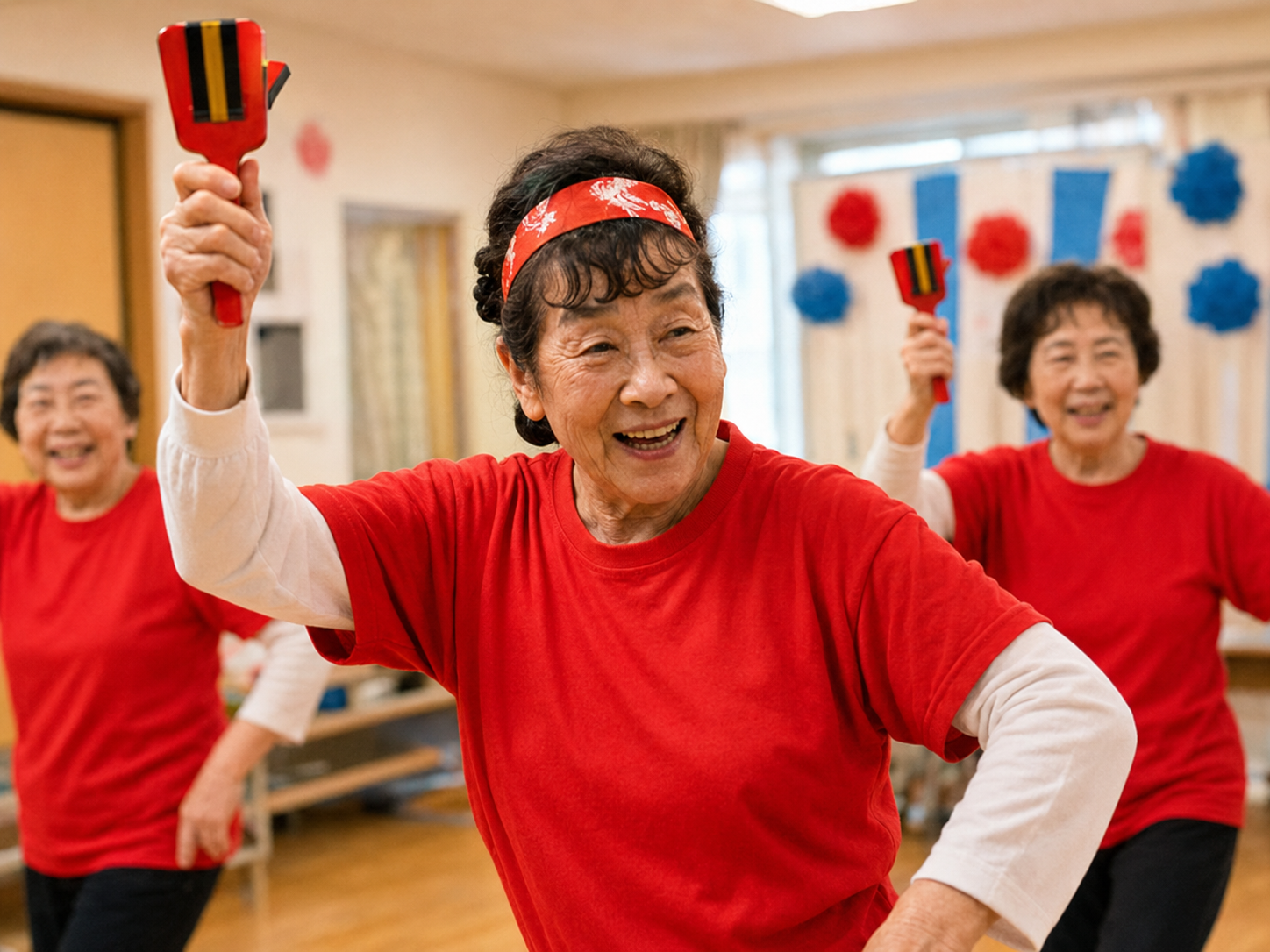 ごかさんと利用者がよさこいを楽しむ様子